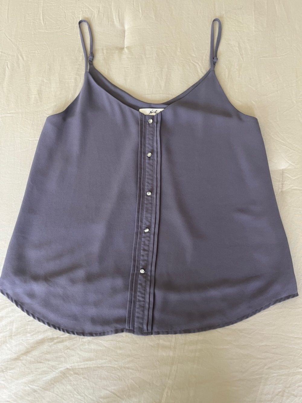 Pearl-Button Spaghetti Strap Cami in Slate Blue